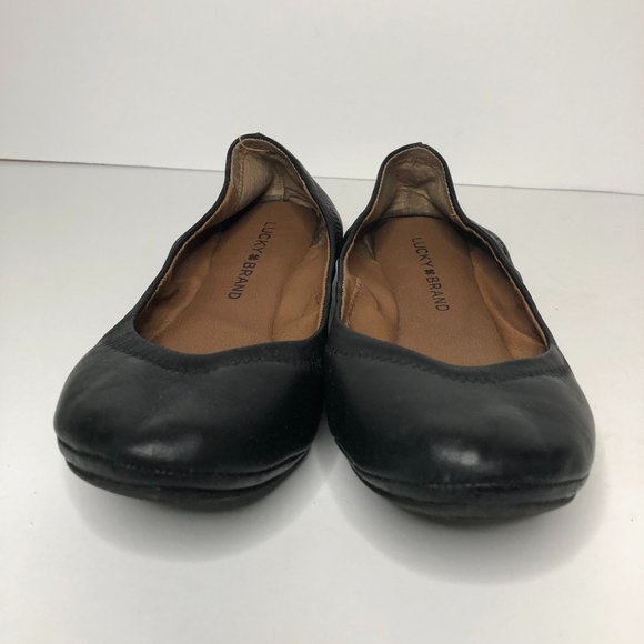 Lucky Brand Comfy Black Leather Emmie Ballet Flats Feminine Classic Trending - Picture 3 of 10